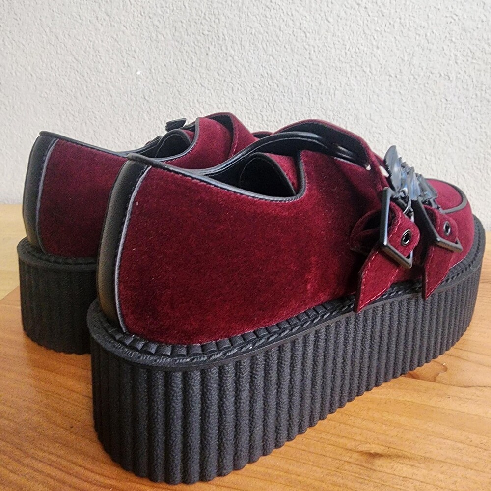 Killstar Shoes Womens Size 8 Red Faux Suede Platform Mary Jane Bat Creepers - Picture 3 of 14